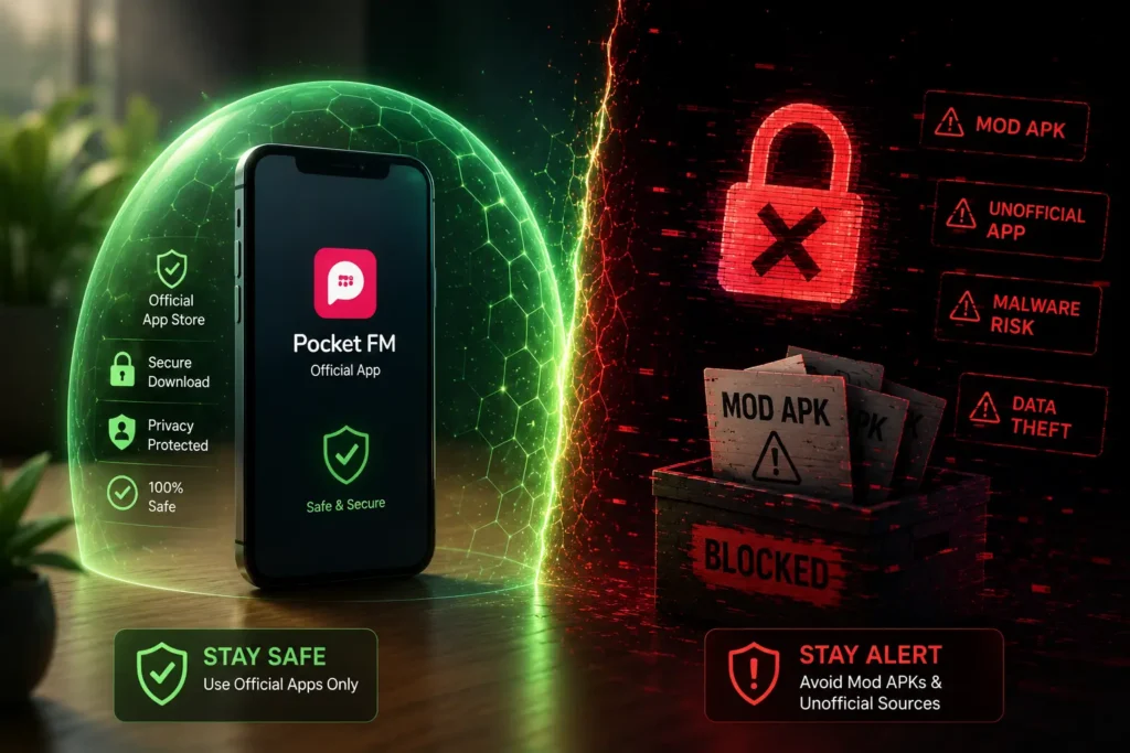 Pocket FM Official App vs Mod APK Safety Warning